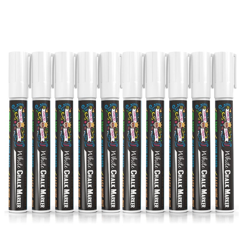 CHALKY CROWN Liquid Chalk Marker Pen - White Dry Erase Marker - Chalk Markers for Chalkboard Signs, Windows, Blackboard, Glass - 6mm Reversible Tip (10 Pack) - Image 5